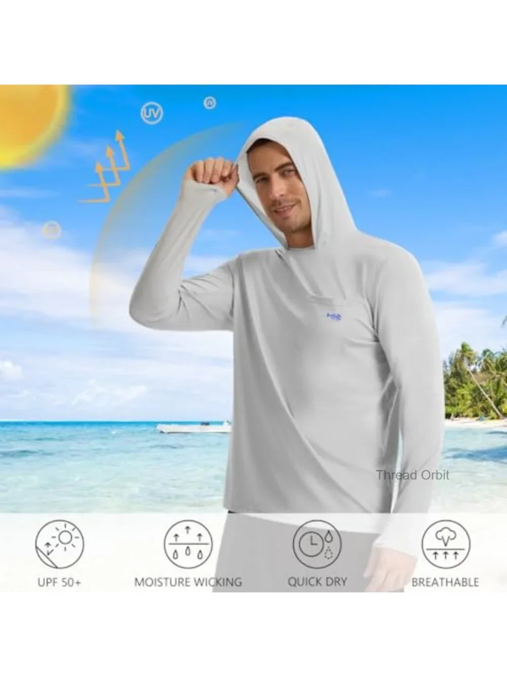 UPF 50+ Sun Protection Fishing Hoodie with Chest Pocket Long Sleeve